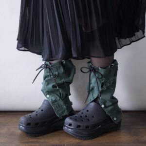 【Remake】Green × Glossy Black Ribbon Loose Socks