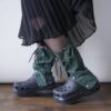 【Remake】Green × Glossy Black Ribbon Loose Socks