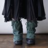 【Remake】Green × Glossy Black Ribbon Loose Socks