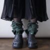 【Remake】Green × Glossy Black Ribbon Loose Socks