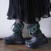 【Remake】Green × Glossy Black Ribbon Loose Socks