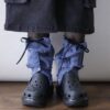 【Remake】Sax Blue × Leather Black Ribbon Loose Socks