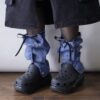【Remake】Sax Blue × Leather Black Ribbon Loose Socks
