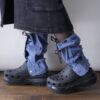 【Remake】Sax Blue × Leather Black Ribbon Loose Socks