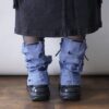 【Remake】Sax Blue × Leather Black Ribbon Loose Socks