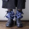 【Remake】Sax Blue × Leather Black Ribbon Loose Socks
