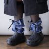 【Remake】Sax Blue × Leather Black Ribbon Loose Socks