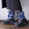 【Remake】Sax Blue × Leather Black Ribbon Loose Socks