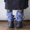 【Remake】Sax Blue × Leather Black Ribbon Loose Socks