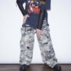 "水墨画 × 迷彩" Y2K spray paint damage wide pants