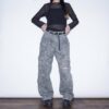 "刺繍 × 迷彩" Y2K embroidery damage wide pants