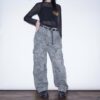 "刺繍 × 迷彩" Y2K embroidery damage wide pants