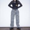 "刺繍 × 迷彩" Y2K embroidery damage wide pants