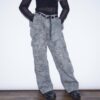 "刺繍 × 迷彩" Y2K embroidery damage wide pants