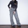 "刺繍 × 迷彩" Y2K embroidery damage wide pants
