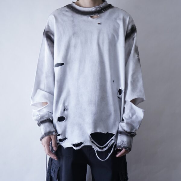 "ANARCHY" oversized white × fade black remake L/S tee