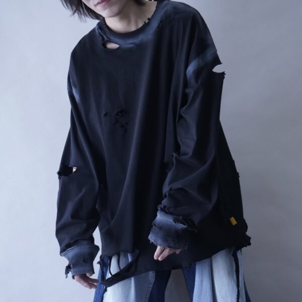 "ANARCHY" oversized black × fade white remake L/S tee