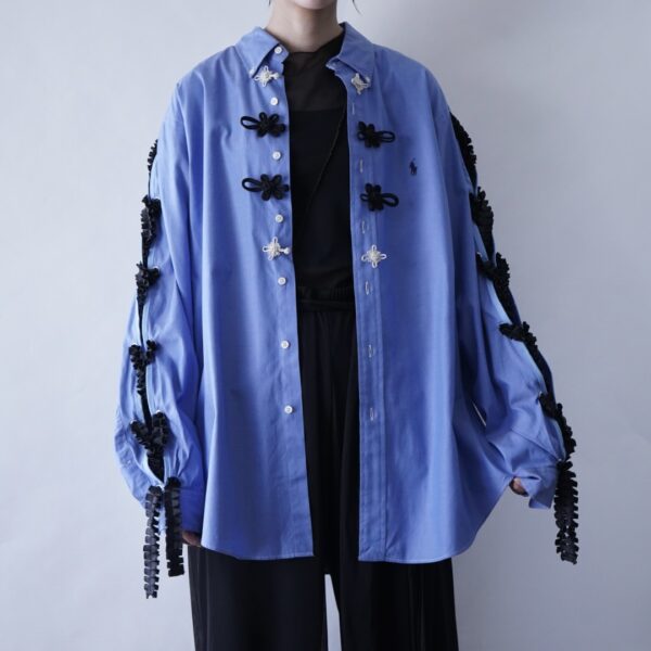 "China × Lace-up" RalphLauren silver × black shirt