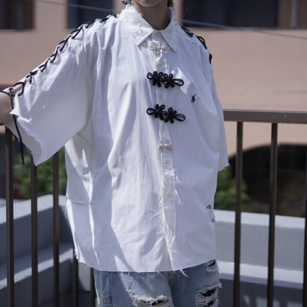 "Lace-Up" RalphLauren cut off resize "BORO" H/S shirt