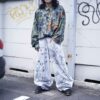 "Wall Paint" ancient motif white baggy remake pants