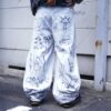 "Wall Paint" ancient motif white baggy remake pants