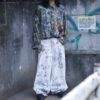 "Wall Paint" ancient motif white baggy remake pants