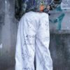 "Wall Paint" ancient motif white baggy remake pants