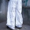 "Wall Paint" ancient motif white baggy remake pants