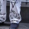 "Wall Paint" prophecy motif white baggy remake pants