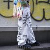 "Wall Paint" prophecy motif white baggy remake pants
