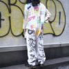 "Wall Paint" prophecy motif white baggy remake pants
