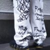 "Wall Paint" prophecy motif white baggy remake pants