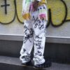 "Wall Paint" prophecy motif white baggy remake pants