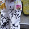 "Wall Paint" prophecy motif white baggy remake pants