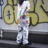 "Wall Paint" prophecy motif white baggy remake pants
