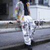"Wall Paint" prophecy motif white baggy remake pants