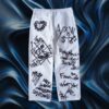 "Wall Paint" prophecy motif white baggy remake pants