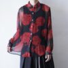 "モードど真ん中全力ストレート"  black × red flower graphic see-through shirt