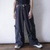 "ミニマルボンデージ" wide baggy black denim pants