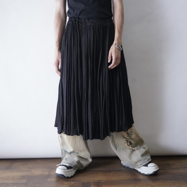 "メンズでイケる口の花柄プリーツ" mode semi long wide skirt