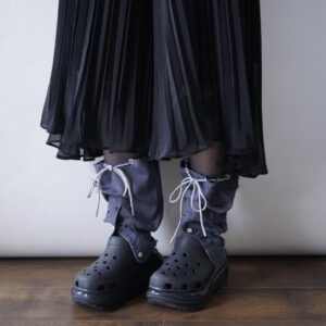 【Remake】Blue Gray × Glossy Silver Ribbon Loose Socks