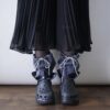 【Remake】Blue Gray × Glossy Silver Ribbon Loose Socks
