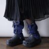 【Remake】Blue × Glossy Gray Ribbon Loose Socks