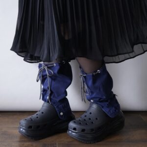 【Remake】Blue × Glossy Gray Ribbon Loose Socks
