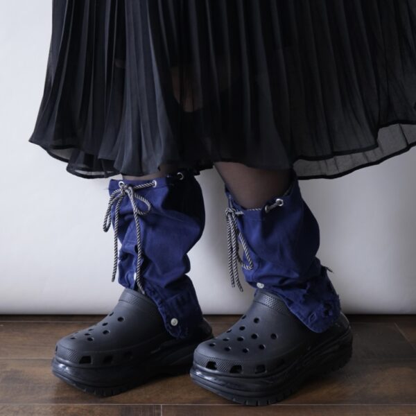 【Remake】Blue × Glossy Gray Ribbon Loose Socks