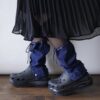 【Remake】Blue × Glossy Gray Ribbon Loose Socks