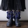 【Remake】Blue × Glossy Gray Ribbon Loose Socks