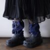 【Remake】Blue × Glossy Gray Ribbon Loose Socks