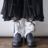 【Remake】White × Leather Black Ribbon Loose Socks