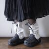 【Remake】White × Leather Black Ribbon Loose Socks